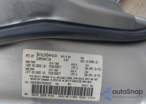 2007 Chrysler Pacifica Touring z USA, uszkodzony, nr VIN 2A8GF68X47R299339